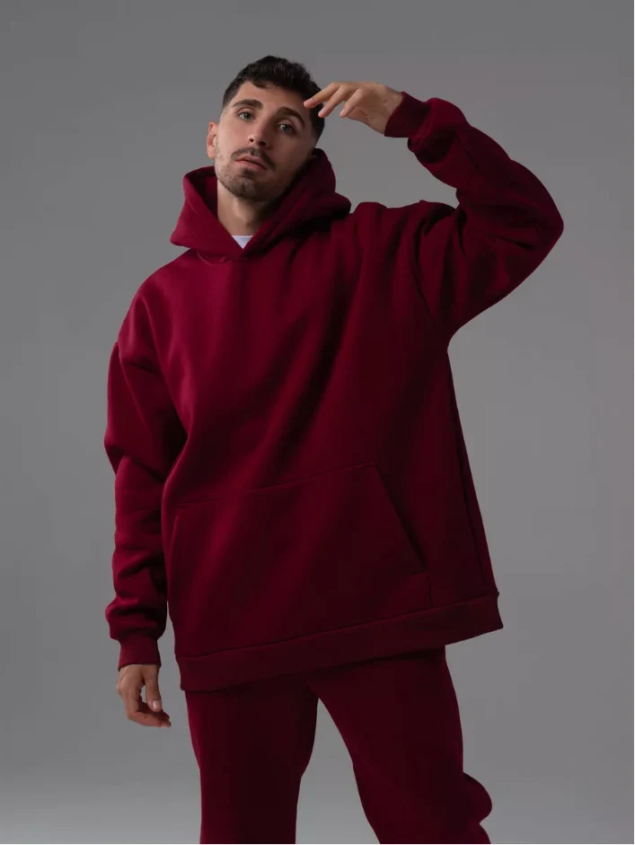 Herren nan schwerer Fleece-Boxy-Hoodie mit tiefem Schulterfall verstärkter Kapuze und Kängurutasche Drune