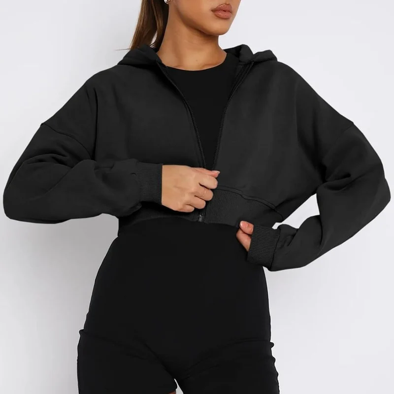 Damen trendige cropped Kapuzenjacke Drune