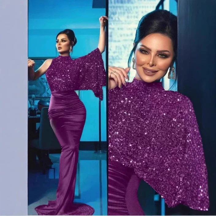 Damen Glitzerndes Abendkleid mit asymmetrischem Schnitt Drune
