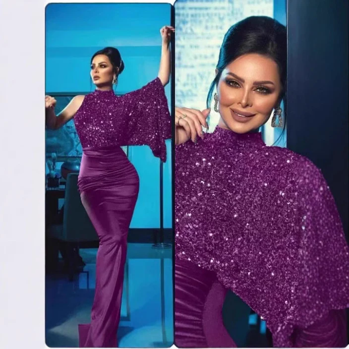 Damen Glitzerndes Abendkleid mit asymmetrischem Schnitt Drune