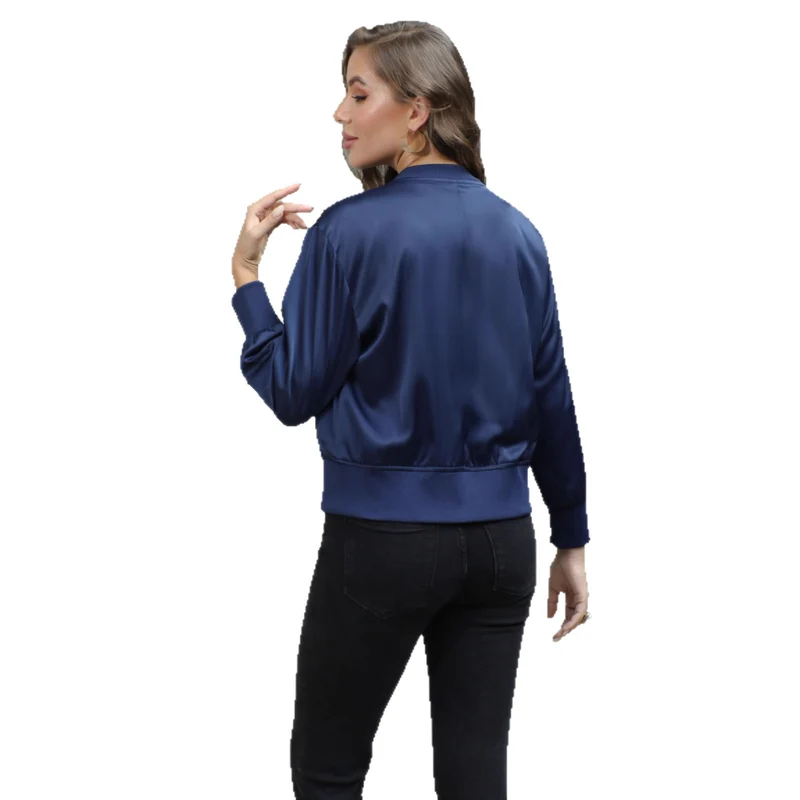 Damen Satin-Bomberjacke mit Reißverschluss und Rippbündchen Drune