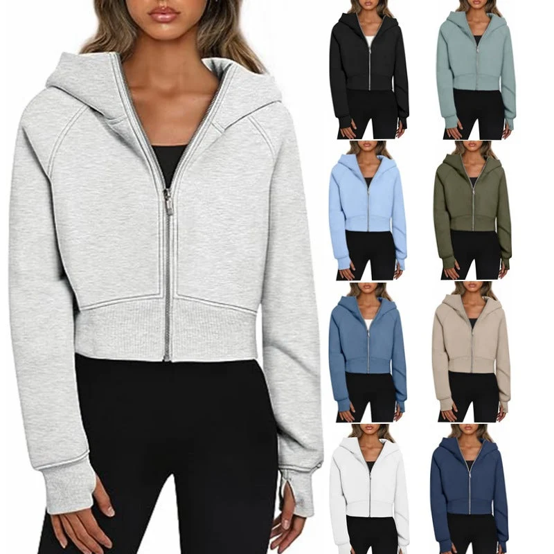 Damen Bequemer Kurzarm Kapuzenpullover mit Reißverschluss Drune