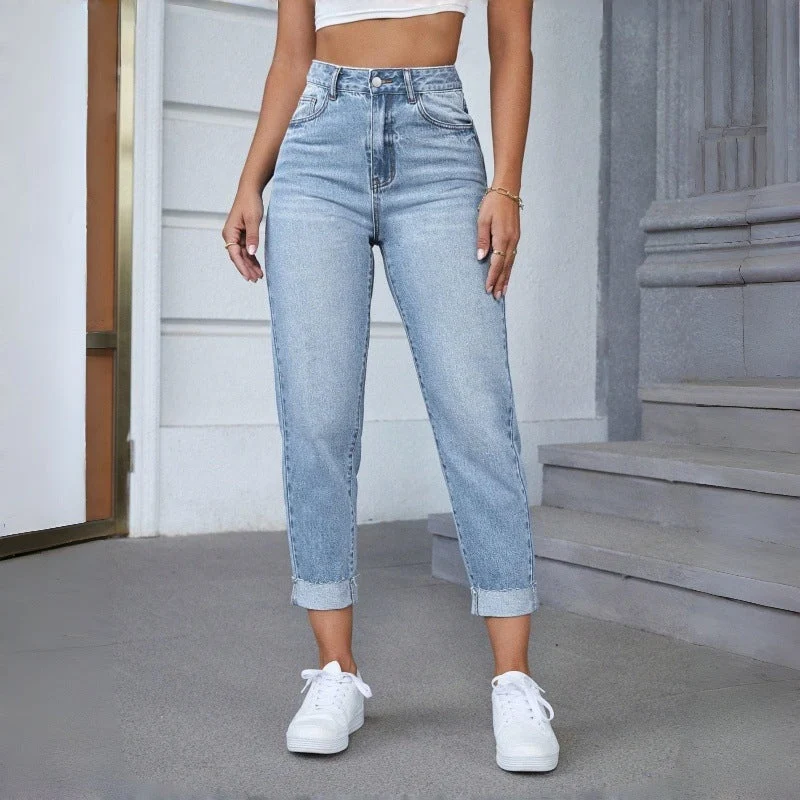 Damen Hochgeschnittene Jeans mit ausgefranztem Saum Drune