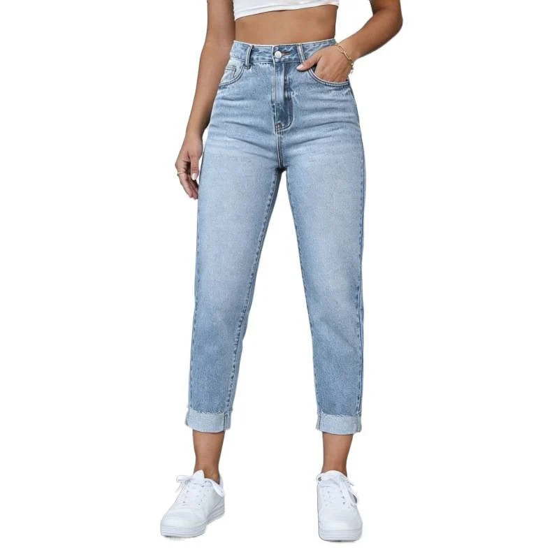 Damen Hochgeschnittene Jeans mit ausgefranztem Saum Drune