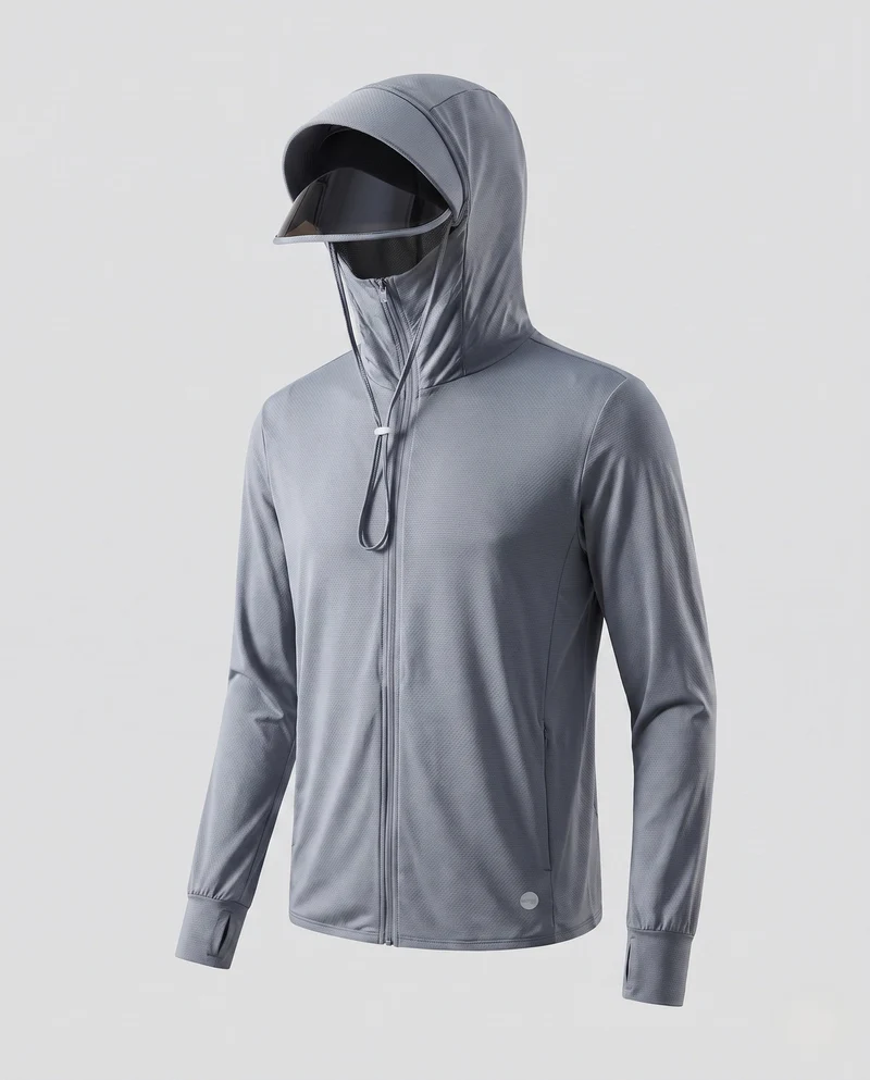 Unisex nan ultraleichtes Kapuzenshirt mit ausklappbarem Visier, atmungsaktivem Wabenjersey und Reißverschluss Drune