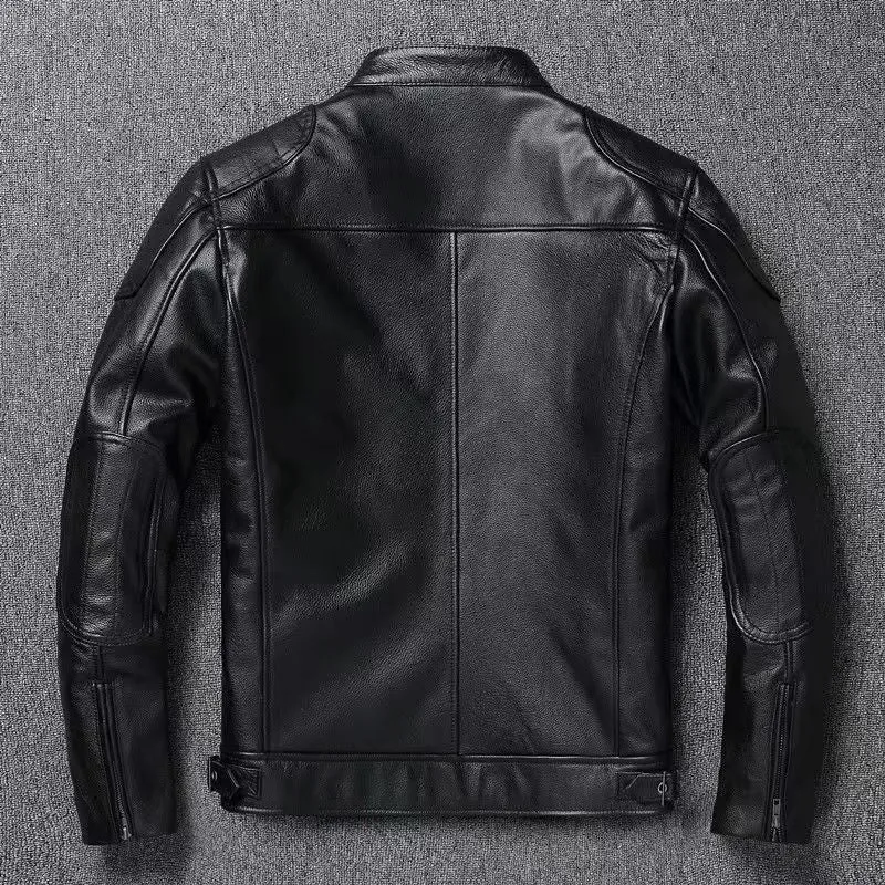 Herren Vintage Biker-Lederjacke mit Stehkragen und gesteppter Schulterpolsterung Drune