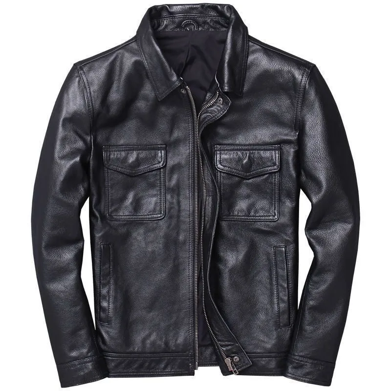 Herren Vintage Biker-Lederjacke mit Stehkragen und gesteppter Schulterpolsterung Drune