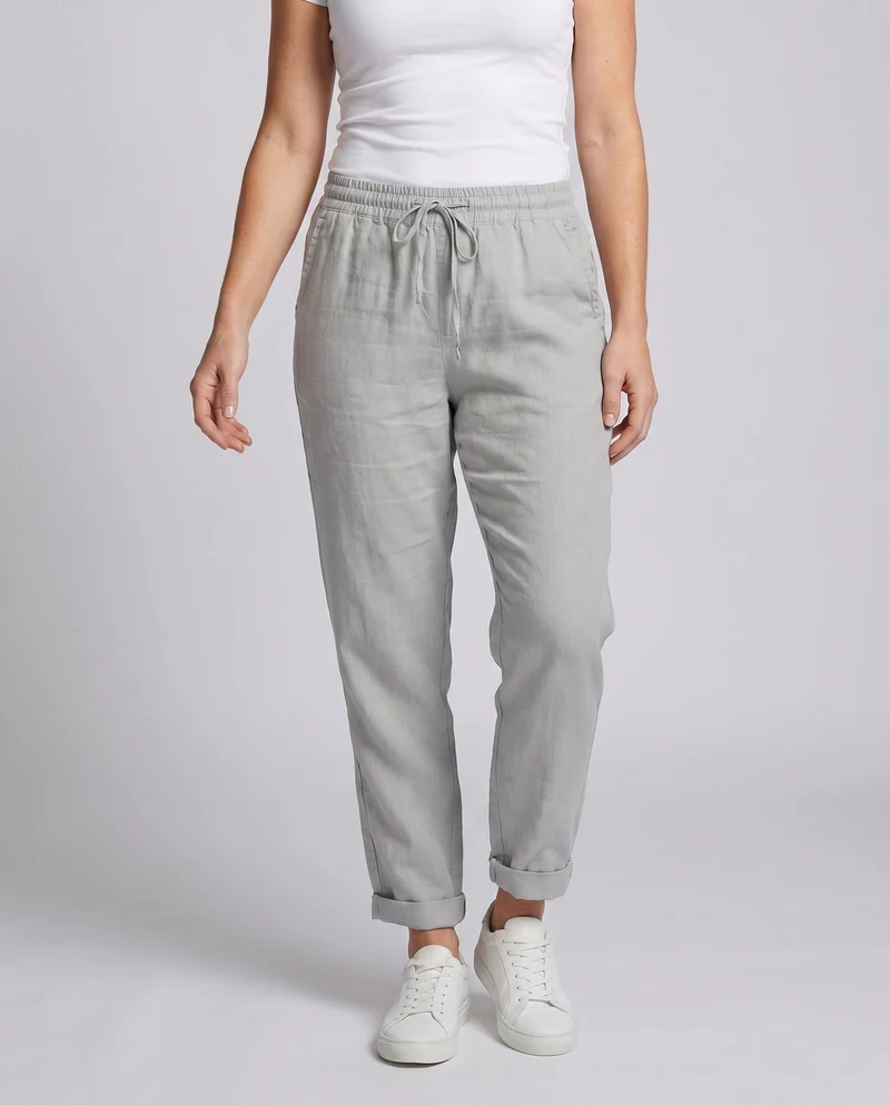Damen lässige Leinenhose mit elastischem Bund und Kordelzug