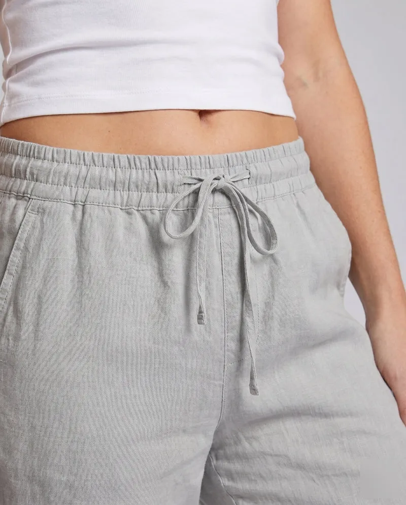 Damen lässige Leinenhose mit elastischem Bund und Kordelzug
