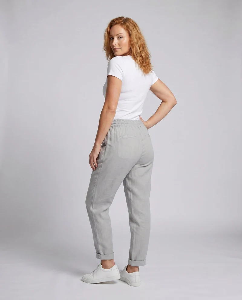 Damen lässige Leinenhose mit elastischem Bund und Kordelzug