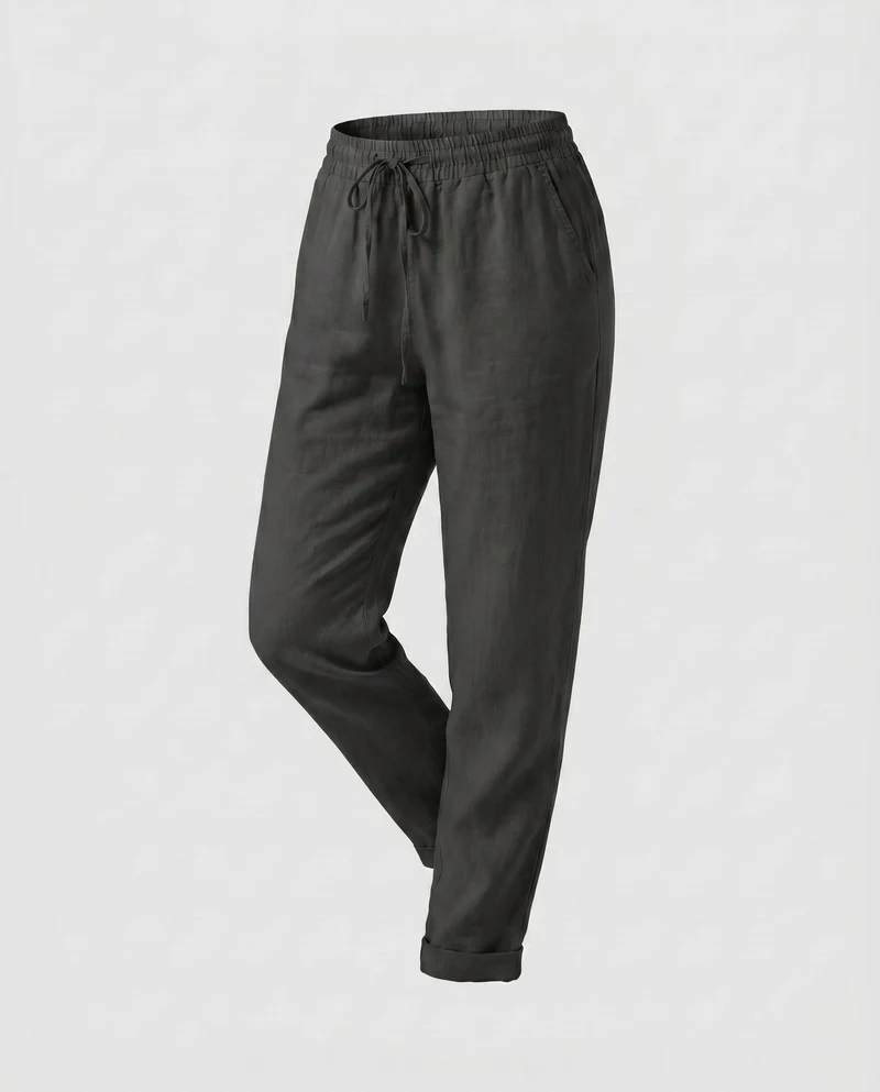 Damen lässige Leinenhose mit elastischem Bund und Kordelzug