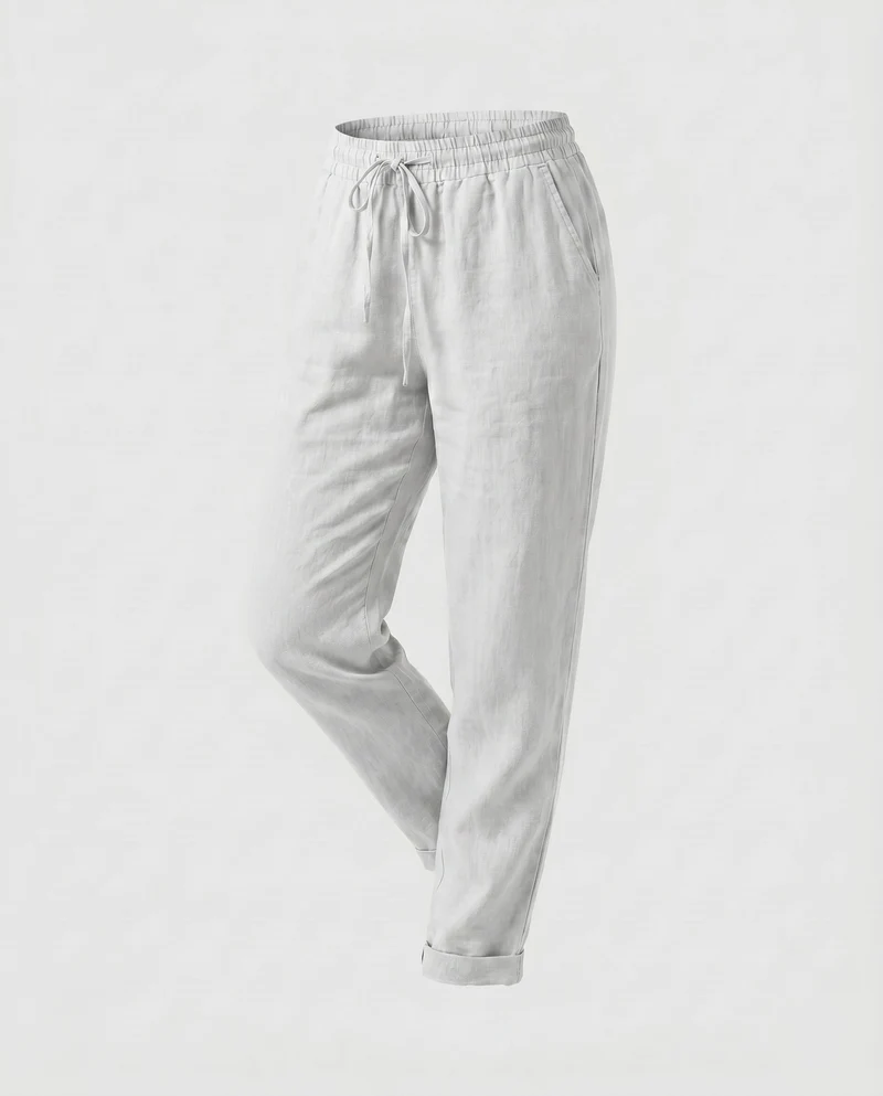 Damen lässige Leinenhose mit elastischem Bund und Kordelzug