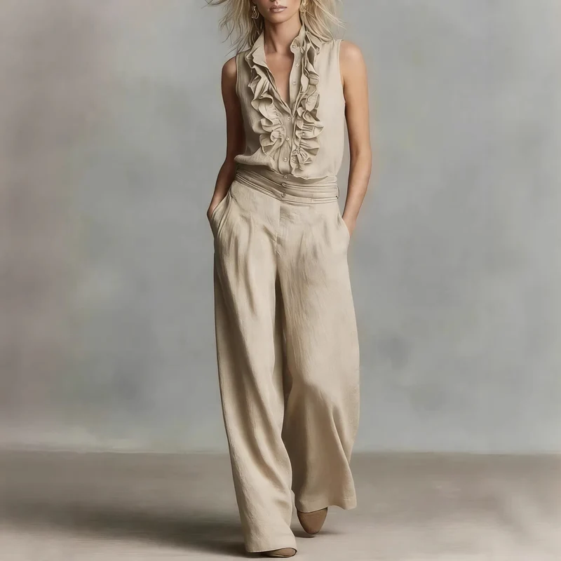 Damen Elegante Bluse mit Rüschendetails und klassischem Kragen Drune