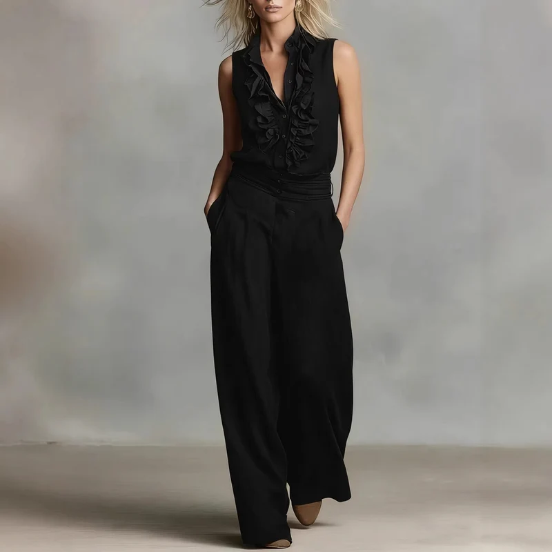 Damen Elegante Bluse mit Rüschendetails und klassischem Kragen Drune
