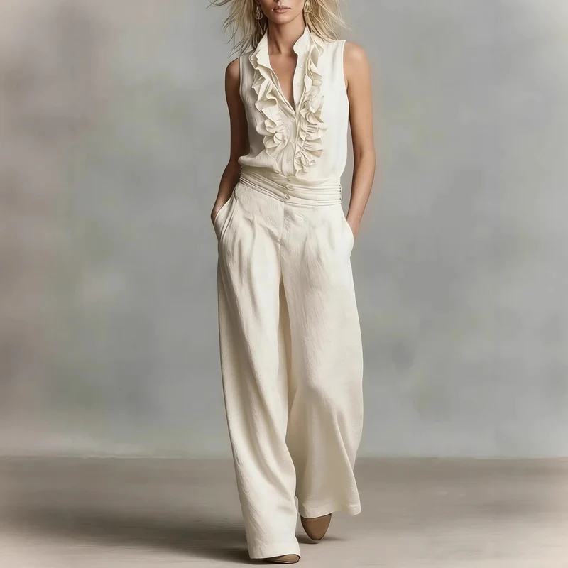 Damen Elegante Bluse mit Rüschendetails und klassischem Kragen Drune