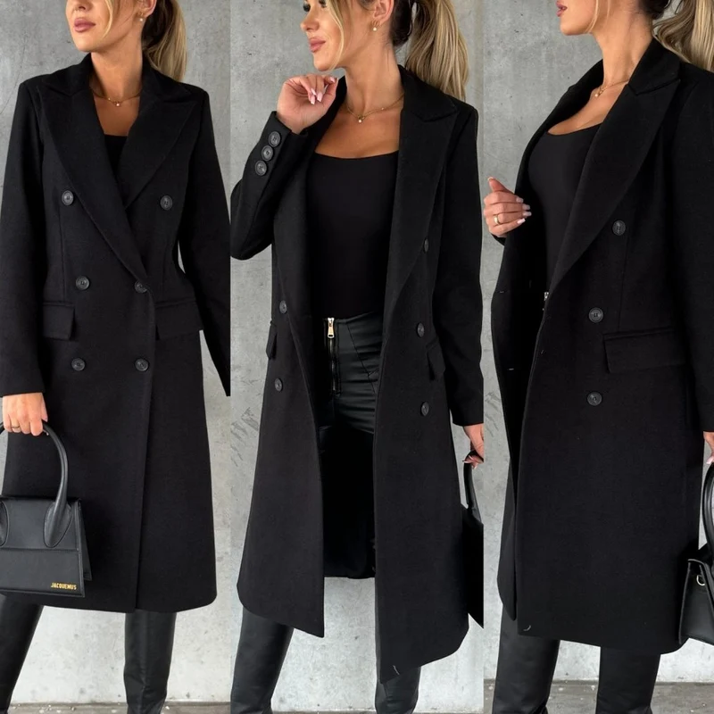 Damen eleganter doppelt gestreifter Mantel mit Knopfdetails Drune