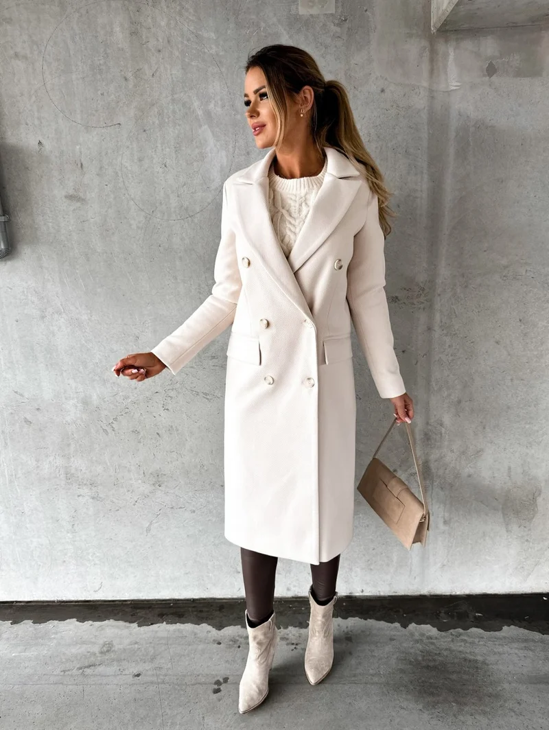 Damen eleganter doppelt gestreifter Mantel mit Knopfdetails Drune