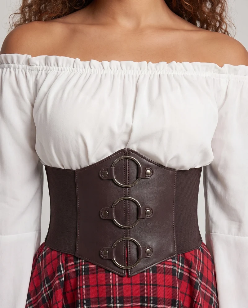 Damen Schulterfreies Blusenkleid mit weitem Schlagarm und tailliertem Mieder Drune