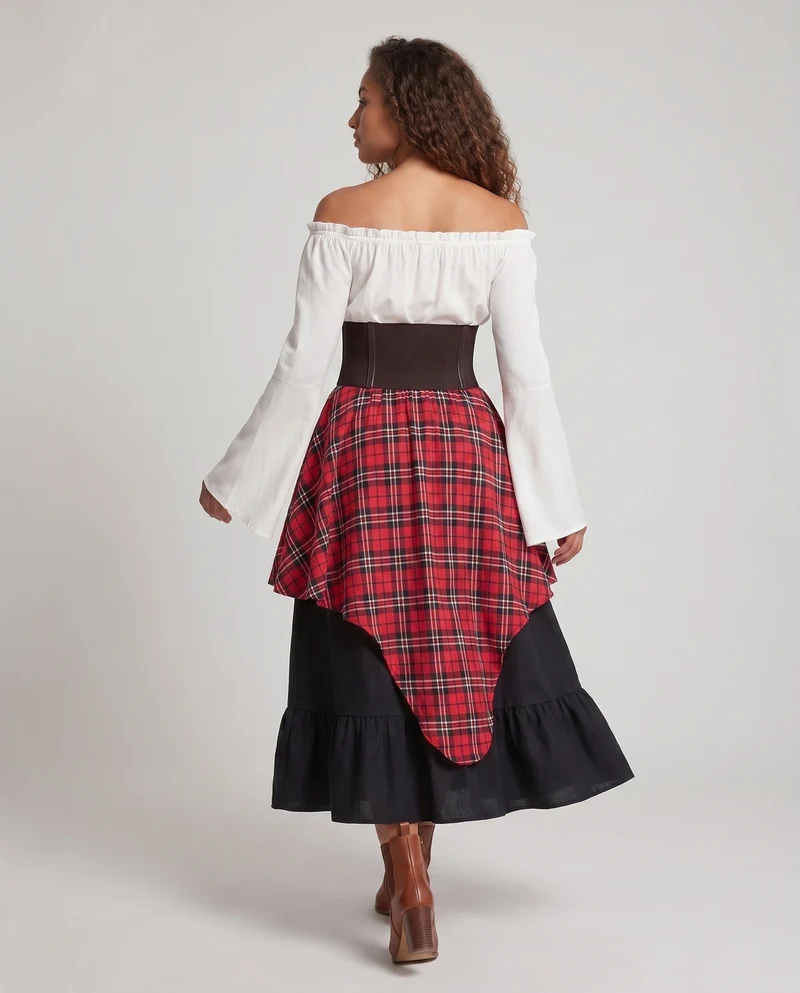 Damen Schulterfreies Blusenkleid mit weitem Schlagarm und tailliertem Mieder Drune