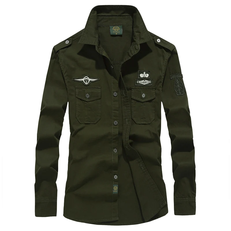 Herren nan militärisch inspiriertes Utility-Hemd aus Baumwollmix mit Epauletten, Brusttaschen und Emblem-Patches Drune