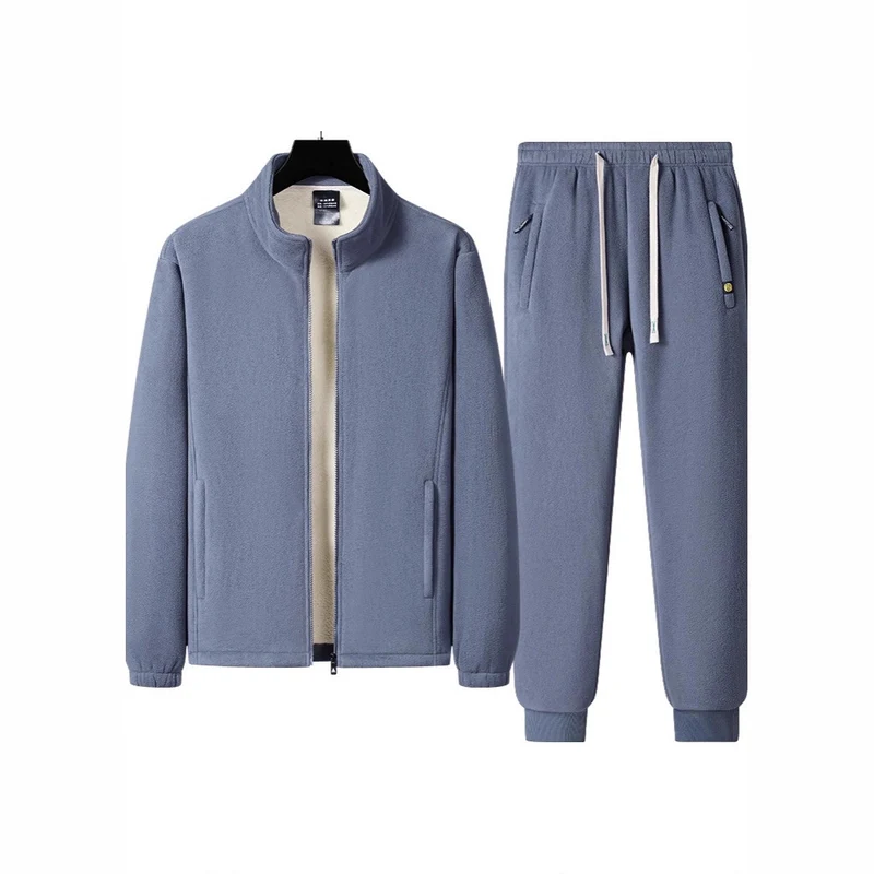 Herren dreiteiliges Fleece-Set mit wattierter Weste, Stehkragenjacke und Jogginghose Drune