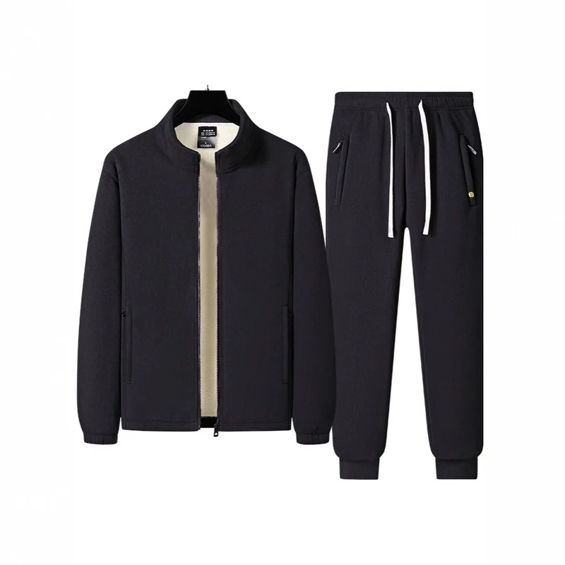 Herren dreiteiliges Fleece-Set mit wattierter Weste, Stehkragenjacke und Jogginghose Drune