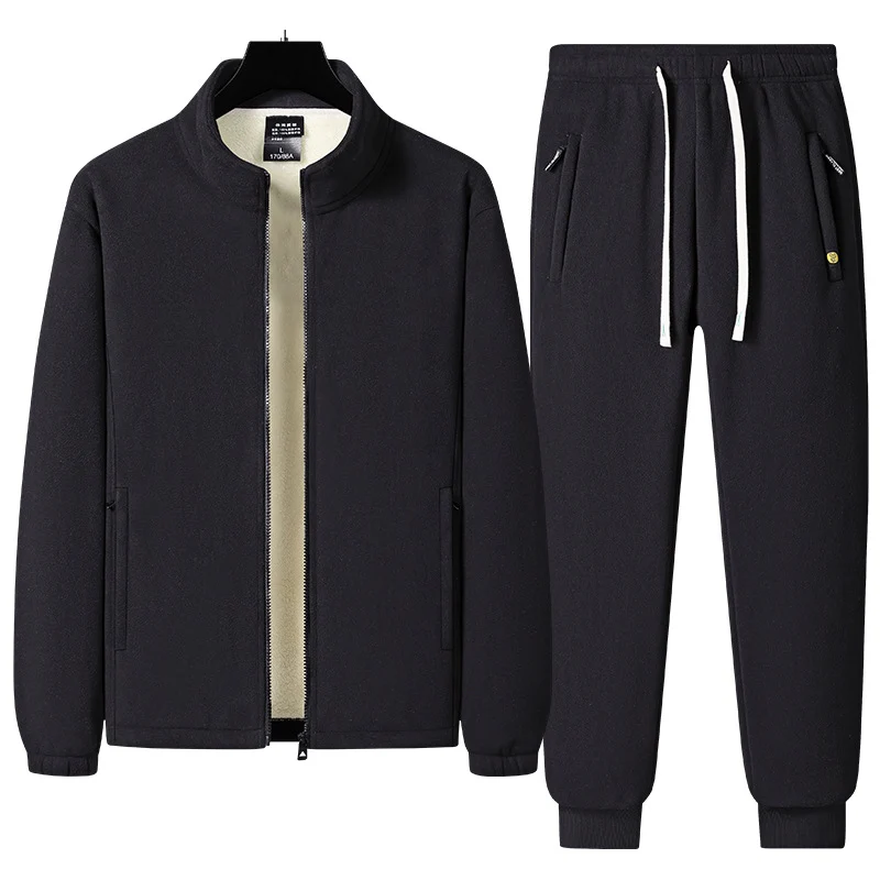 Herren dreiteiliges Fleece-Set mit wattierter Weste, Stehkragenjacke und Jogginghose Drune