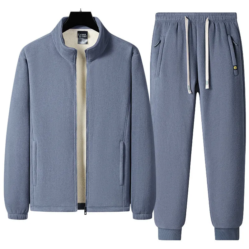 Herren dreiteiliges Fleece-Set mit wattierter Weste, Stehkragenjacke und Jogginghose Drune