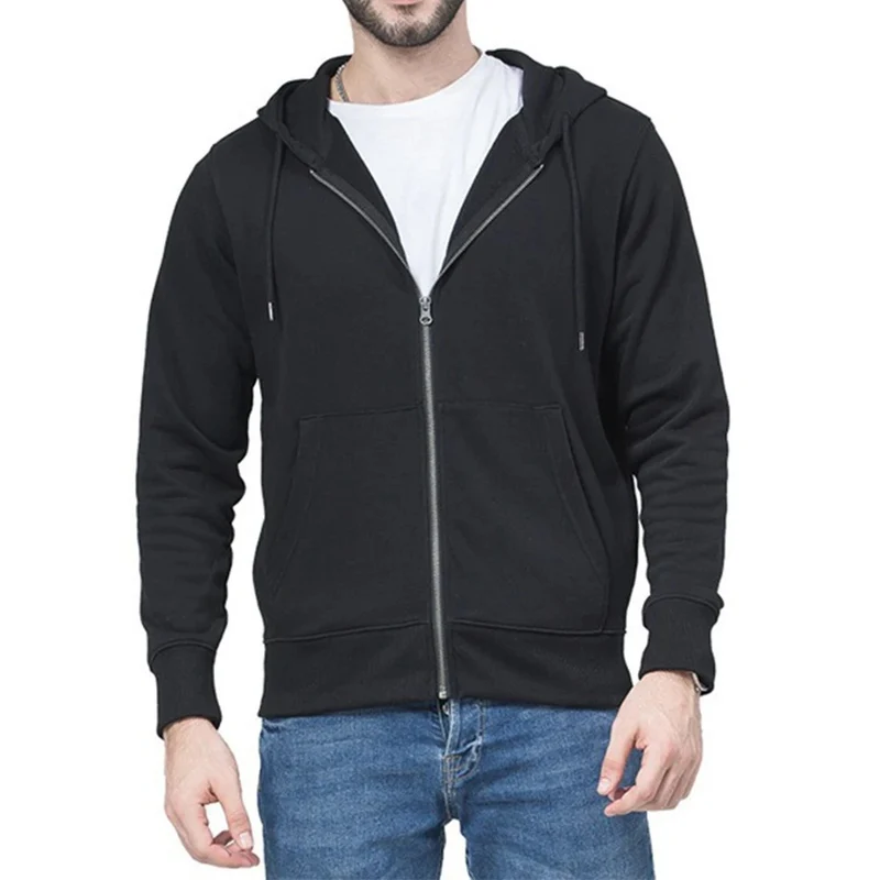 Herren nan schmal geschnittener Zip-Hoodie mit Metall-Reißverschluss, doppellagiger Kapuze und Kängurutasche Drune