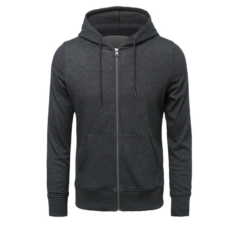 Herren nan schmal geschnittener Zip-Hoodie mit Metall-Reißverschluss, doppellagiger Kapuze und Kängurutasche Drune