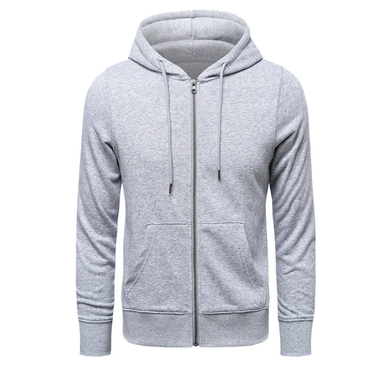 Herren nan schmal geschnittener Zip-Hoodie mit Metall-Reißverschluss, doppellagiger Kapuze und Kängurutasche Drune