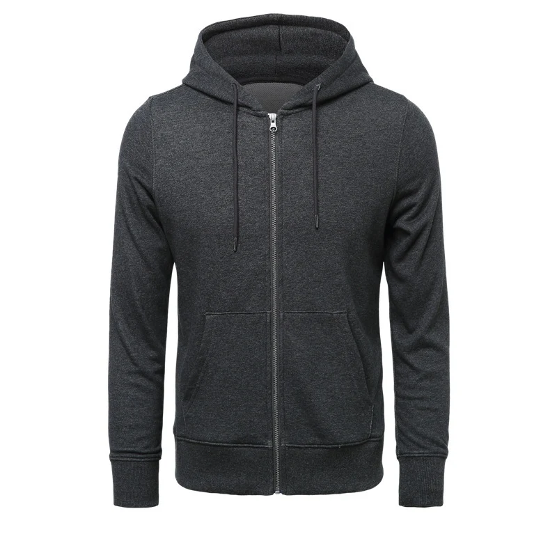 Herren nan schmal geschnittener Zip-Hoodie mit Metall-Reißverschluss, doppellagiger Kapuze und Kängurutasche Drune