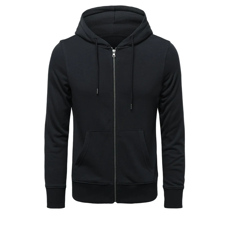 Herren nan schmal geschnittener Zip-Hoodie mit Metall-Reißverschluss, doppellagiger Kapuze und Kängurutasche Drune