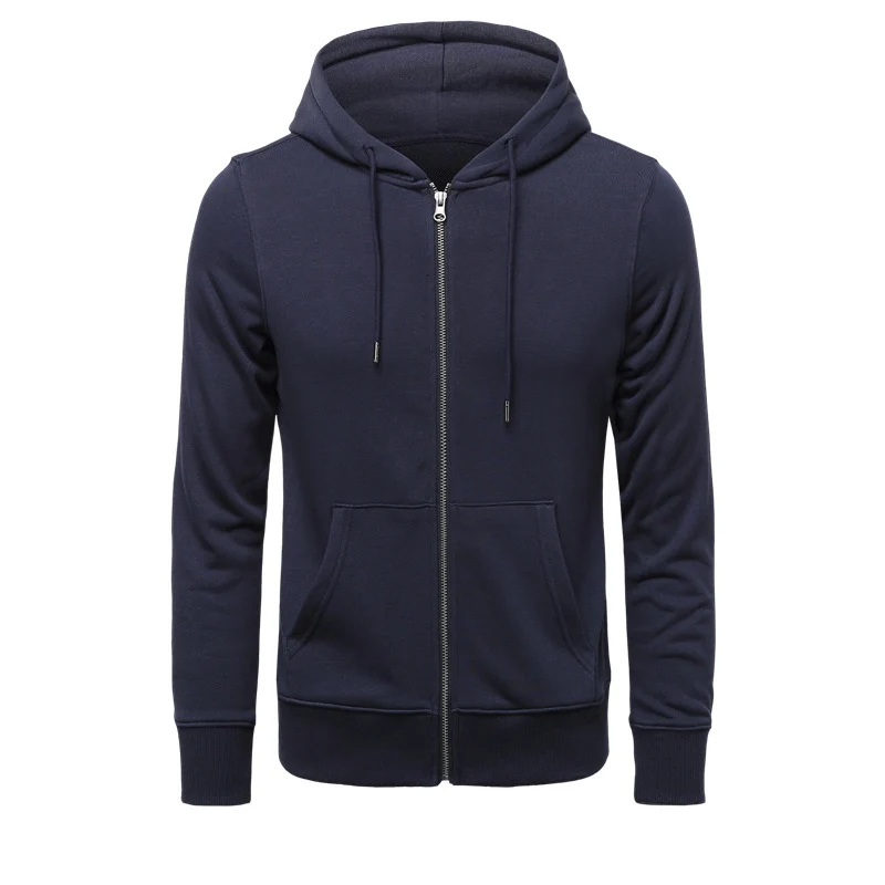 Herren nan schmal geschnittener Zip-Hoodie mit Metall-Reißverschluss, doppellagiger Kapuze und Kängurutasche Drune