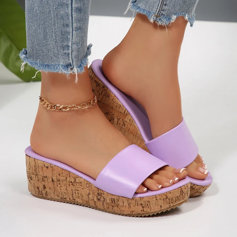 Damen Komfortable Wedge-Pantoletten mit breitem, verstellbarem Riemen Drune