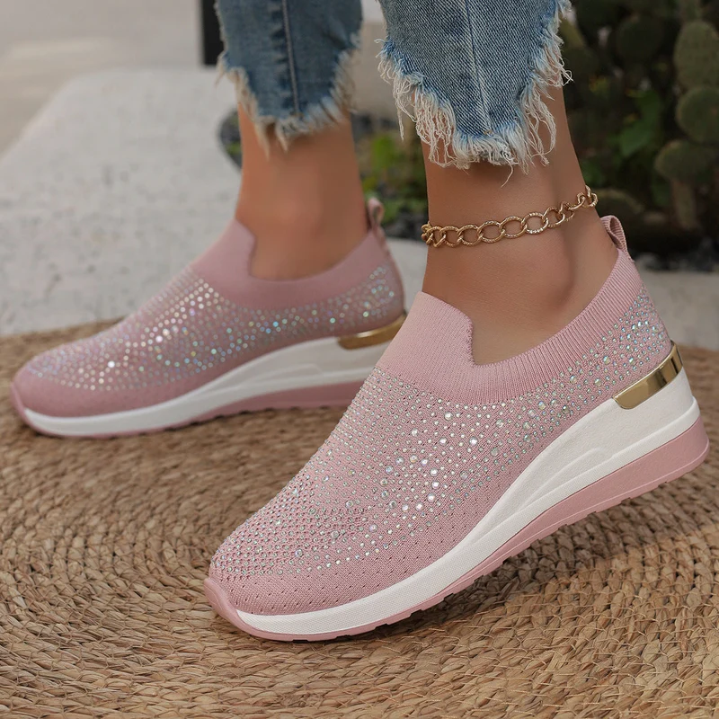 Damen Glitzernde Slip-On Sneakers mit bequemer und dämpfender Sohle Drune