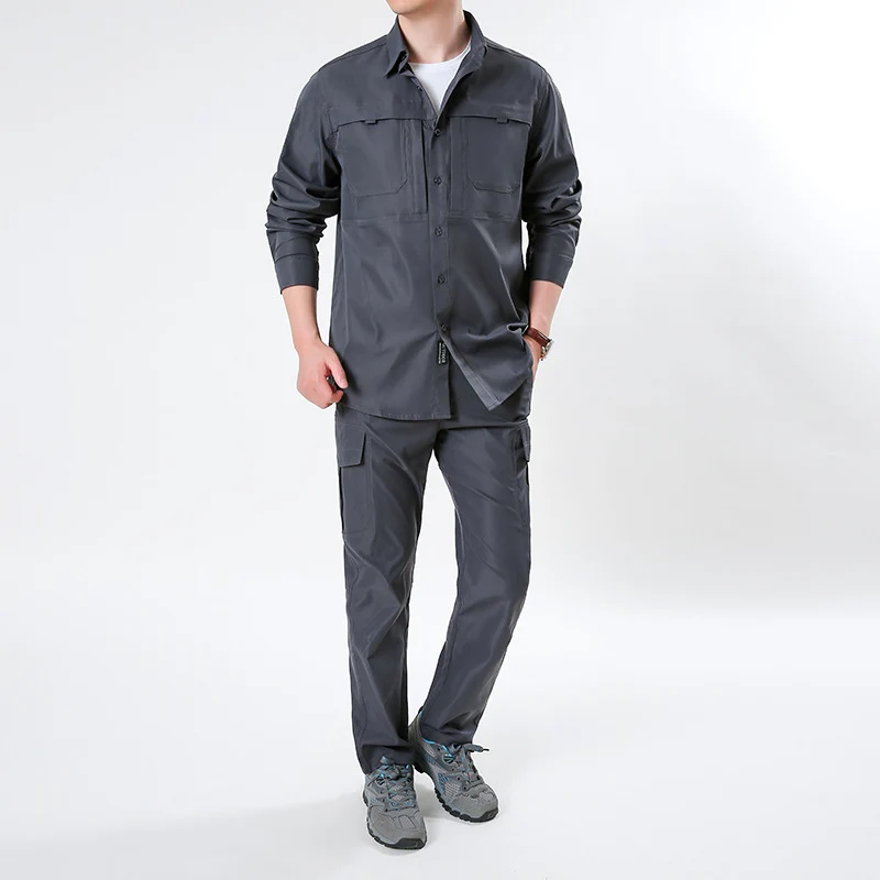Herren nan leichtes Ripstop-Cargo-Hemd mit passender Cargohose Set für Outdoor und Trekking Drune