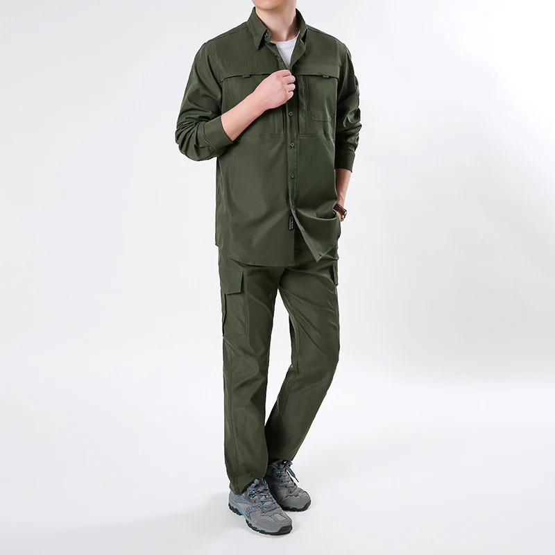 Herren nan leichtes Ripstop-Cargo-Hemd mit passender Cargohose Set für Outdoor und Trekking Drune