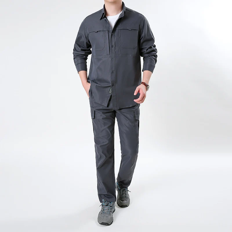 Herren nan leichtes Ripstop-Cargo-Hemd mit passender Cargohose Set für Outdoor und Trekking Drune