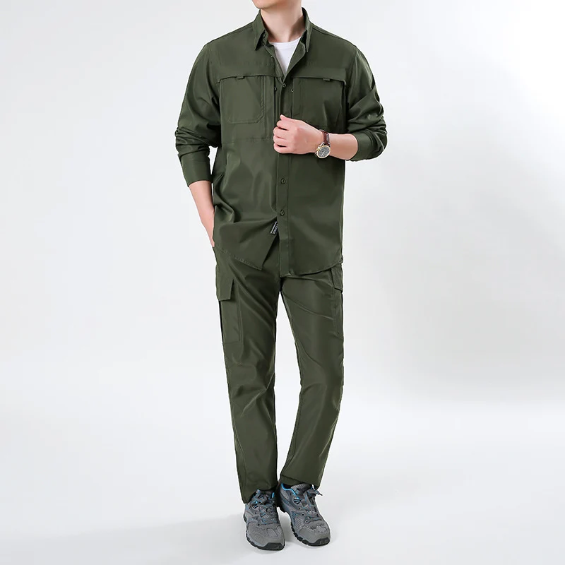 Herren nan leichtes Ripstop-Cargo-Hemd mit passender Cargohose Set für Outdoor und Trekking Drune
