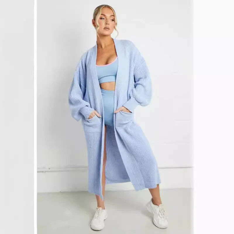 Damen Langer Strickmantel mit großzügigen Taschen Drune
