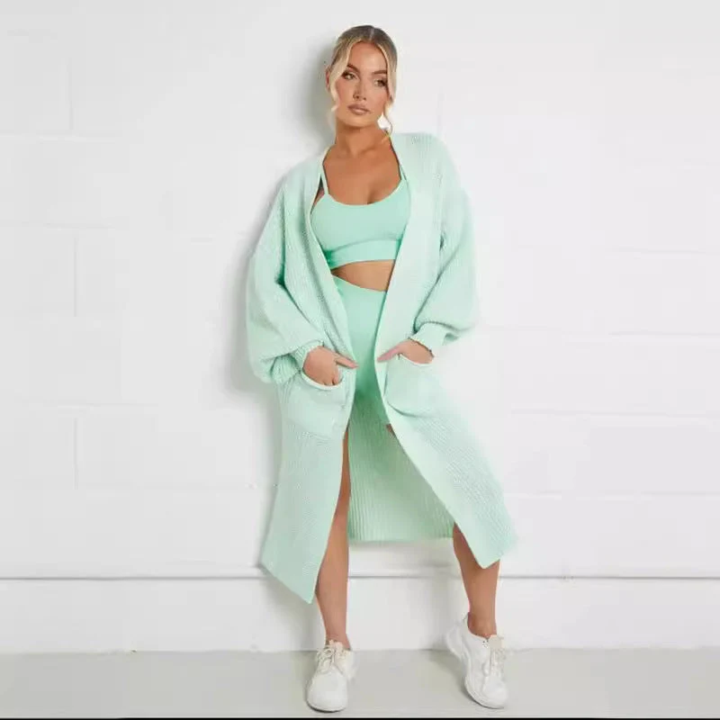 Damen Langer Strickmantel mit großzügigen Taschen Drune