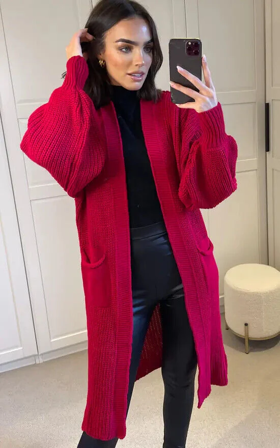Damen Langer Strickmantel mit großzügigen Taschen Drune