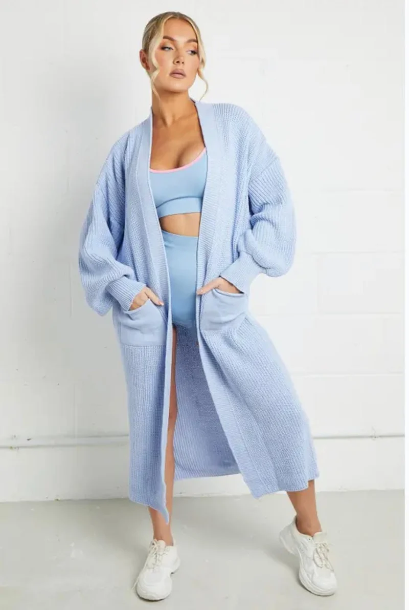 Damen Langer Strickmantel mit großzügigen Taschen Drune