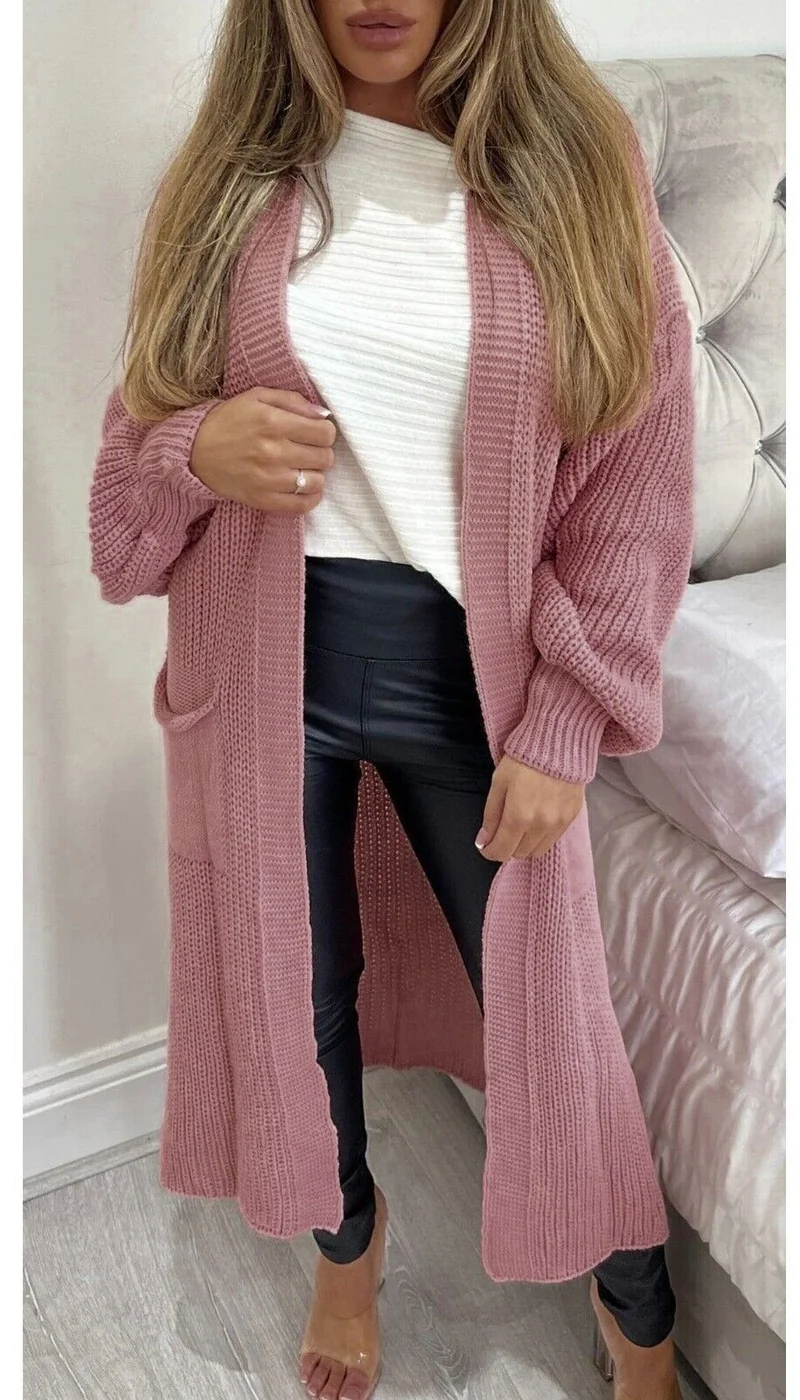Damen Langer Strickmantel mit großzügigen Taschen Drune
