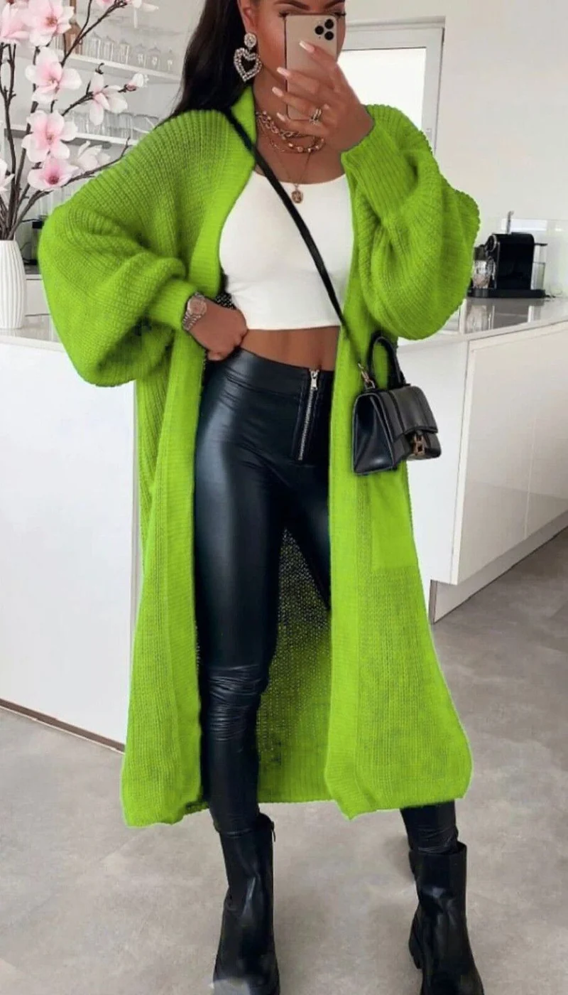 Damen Langer Strickmantel mit großzügigen Taschen Drune