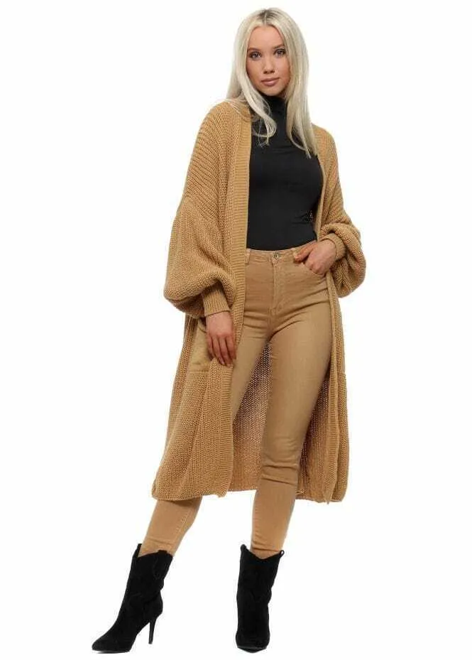 Damen Langer Strickmantel mit großzügigen Taschen Drune