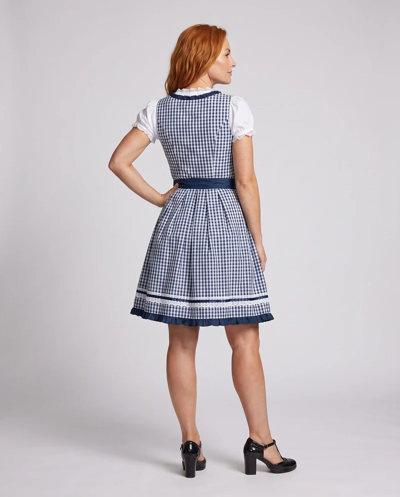 Damen Dirndlkleid mit eleganten Karomustern und Rüschen Drune