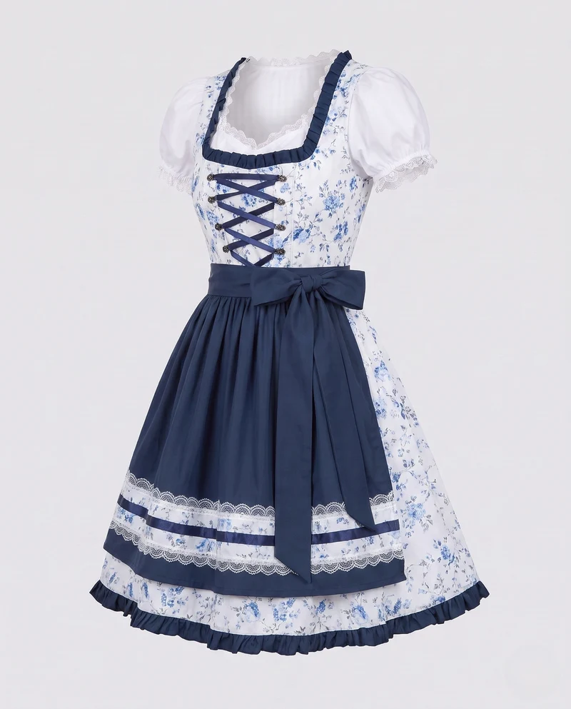 Damen Dirndlkleid mit eleganten Karomustern und Rüschen Drune
