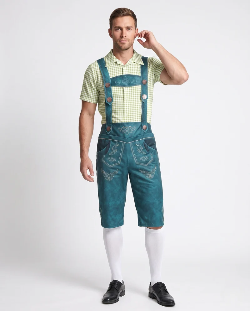 Herren Trachtenlederhose mit kunstvollen Verzierungen und verstellbaren Trägern Drune